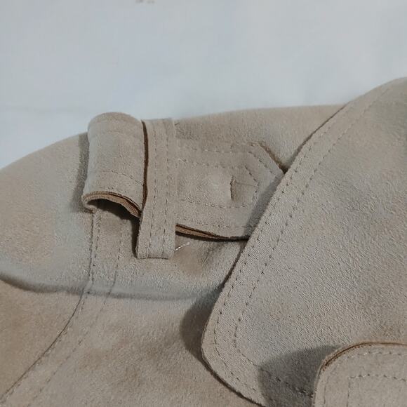 Magaschoni Large Faux Leather/Suede Beige Wrap Trench Coat Mid-Weight SOFT - Picture 7 of 13